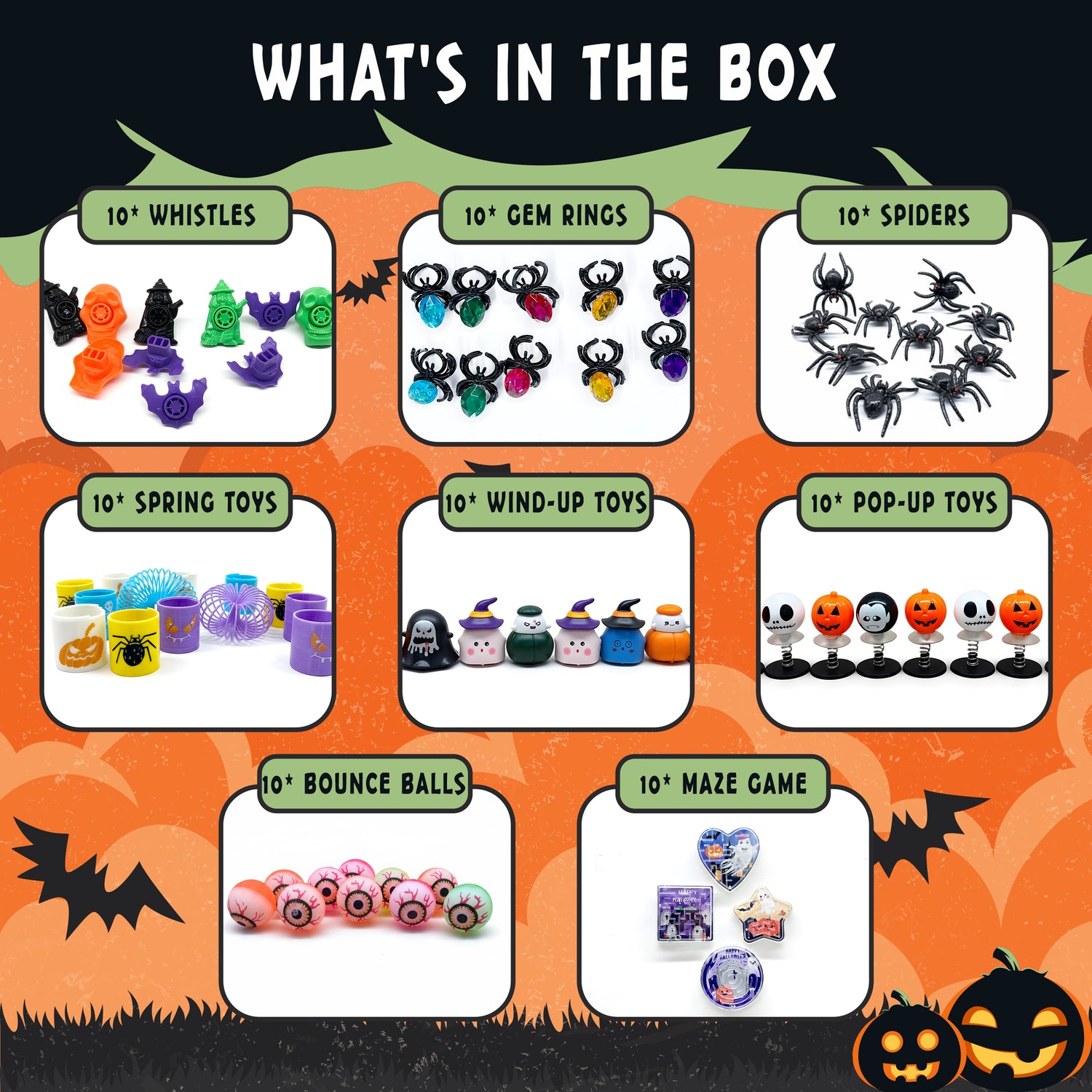 The Party Penguin Halloween Favors Bundle for Kids (80 PCS) – Trick-or-Treat Toys, Goodie Bag Fillers & Classroom Prizes | Gem Rings, Bounce Balls, Spiders, Whistles & More