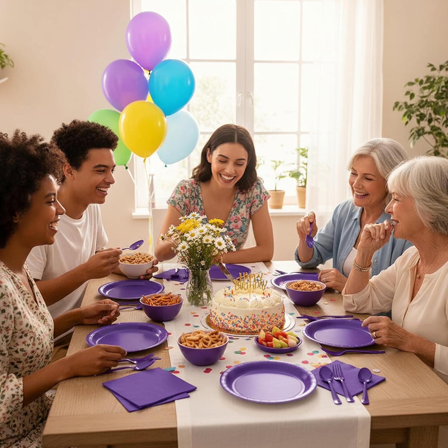 Party Penguin Purple Disposable Tableware Set – 178 PCS Complete Party Supplies Pack with Plates, Napkins, Cutlery & Table Covers