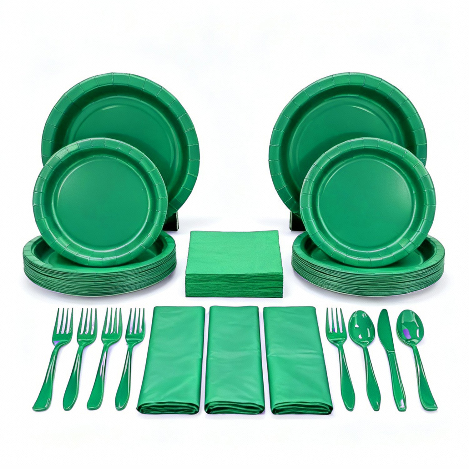 The Party Penguin 178 Pcs Green Christmas Themed Disposable Tableware Bundle for 25 Guests | Includes Plates, Table Covers, Napkins & Cutlery | Festive Green Party Supplies for Holiday Gatherings