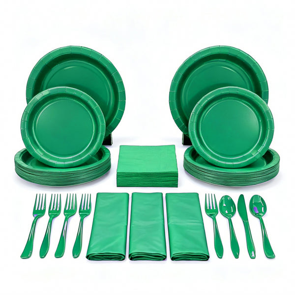 Party Penguin Green Disposable Tableware Set – 178 PCS Complete Party Supplies Pack with Plates, Napkins, Cutlery & Table Covers