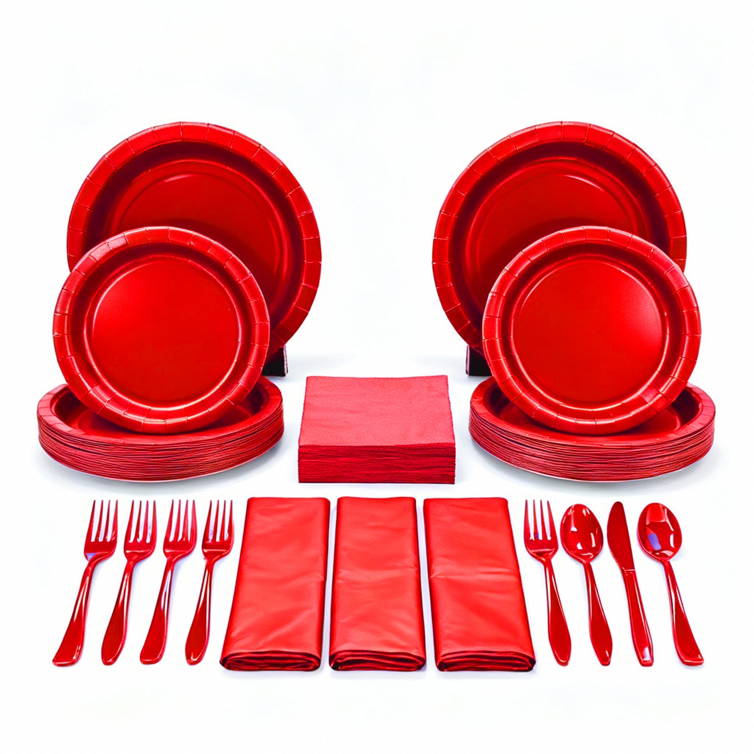 The Party Penguin 178 Pcs Red Christmas Themed Disposable Tableware Bundle for 25 Guests | Includes Plates, Table Covers, Napkins & Cutlery | Festive Red Party Supplies for Holiday Gatherings