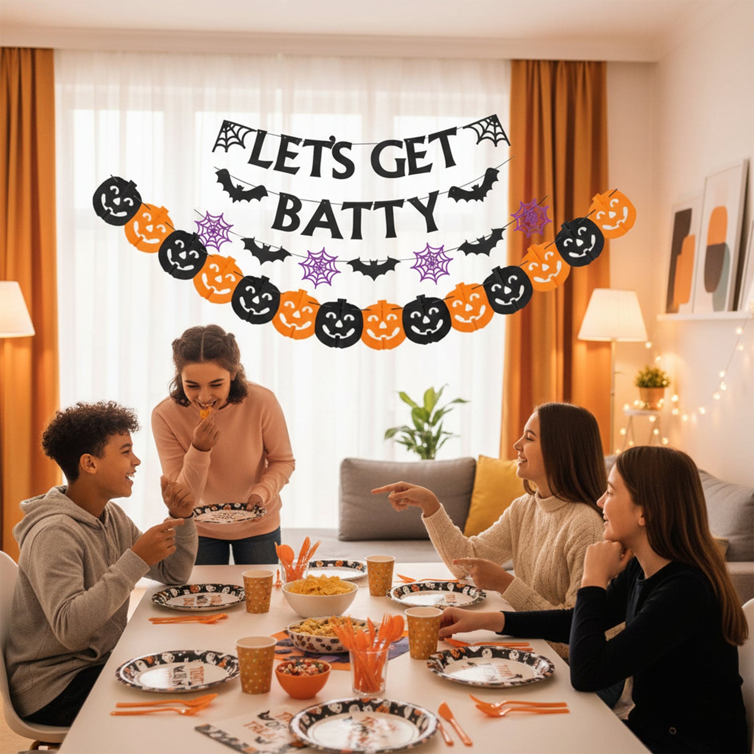 The Party Penguin Disposable Halloween Party Supplies Set (122 PCS) – Plates, Napkins, Cutlery, Tablecloth + Balloon Banner & Garlands for Trick-or-Treat & Classroom Parties