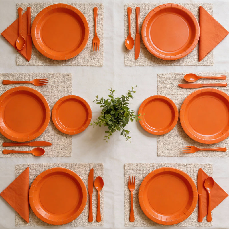 Party Penguin Orange Disposable Tableware Set – 178 PCS Complete Party Supplies Pack with Plates, Napkins, Cutlery & Table Covers