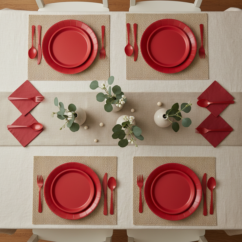 Party Penguin Red Disposable Tableware Set – 178 PCS Complete Party Supplies Pack with Plates, Napkins, Cutlery & Table Covers