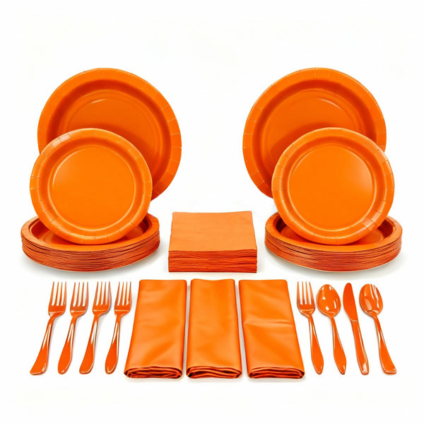 Party Penguin Orange Disposable Tableware Set – 178 PCS Complete Party Supplies Pack with Plates, Napkins, Cutlery & Table Covers